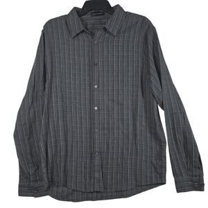 Elie Tahari Button Down Shirt Mens M Gray Plaid Long Sleeve Casual Dress Shirt